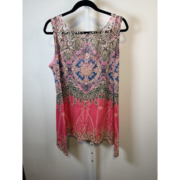 Sleeveless Bright Pink Paisley Print W Cut Out Lace Sz 14-16 Women’s - Picture 8 of 10